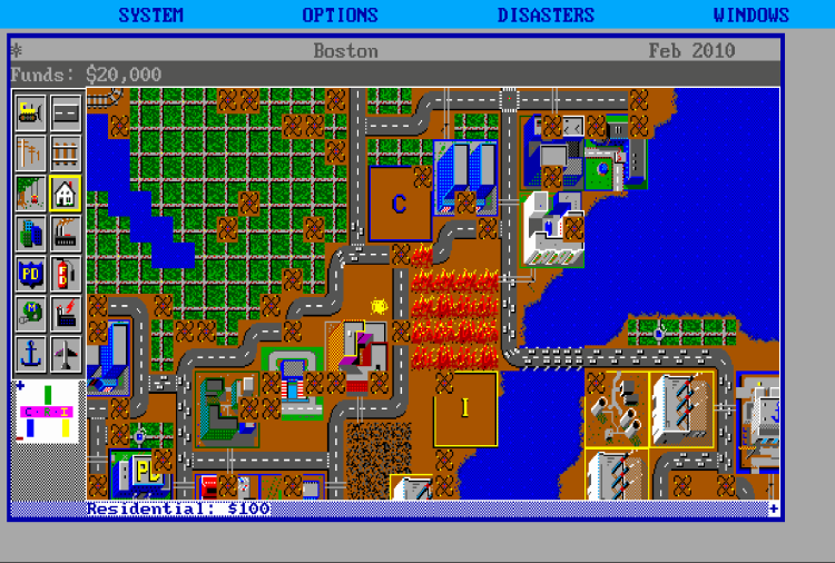 Picture of computer screen with pixelated city. 